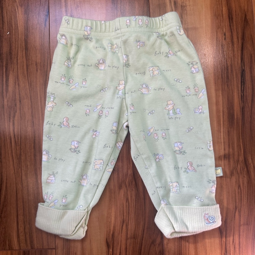 Kids vintage pants in Light Green with Playful Print